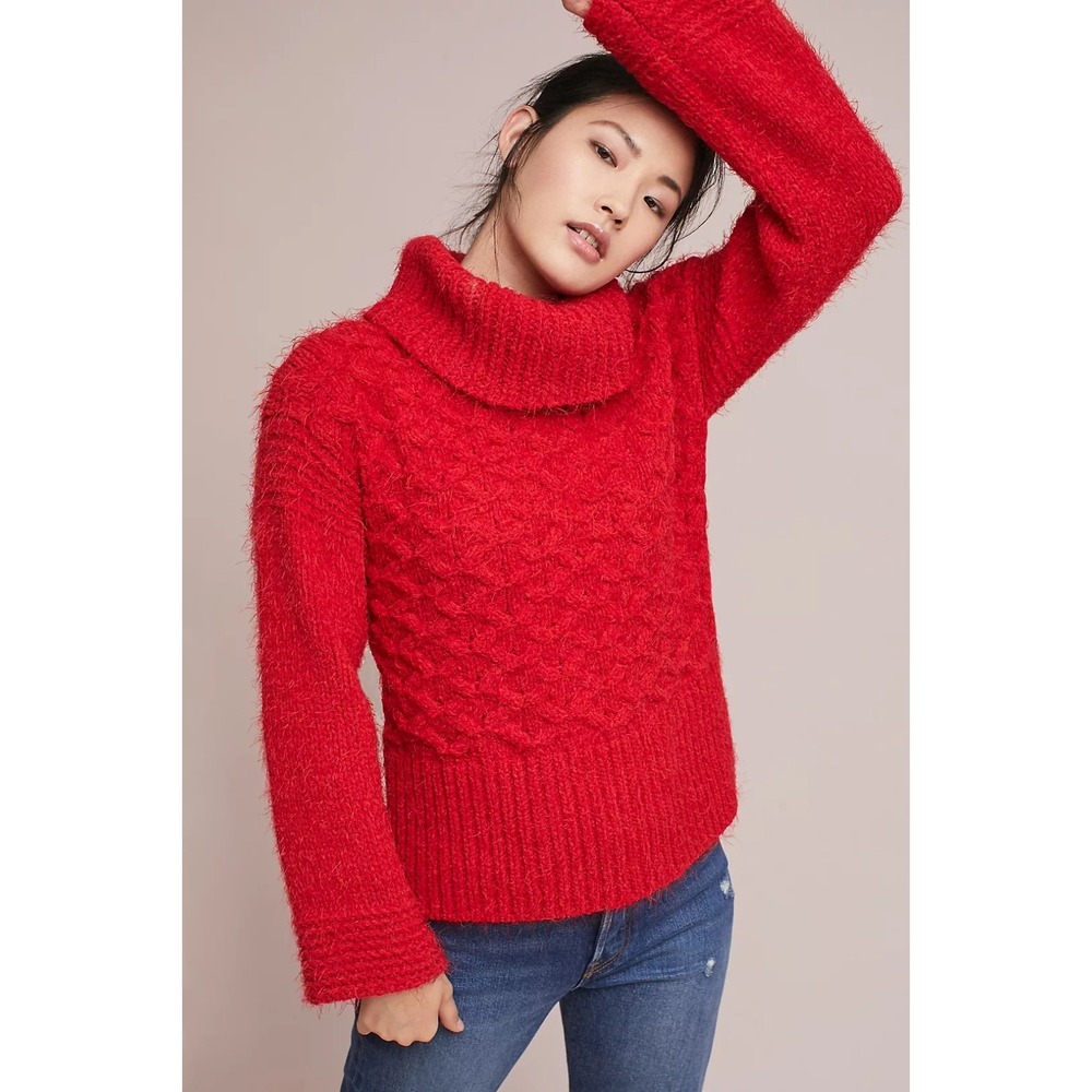 Sleeping On Snow Anthro Red Shaggy Turtleneck Oversized Torridon Sweater Size XS